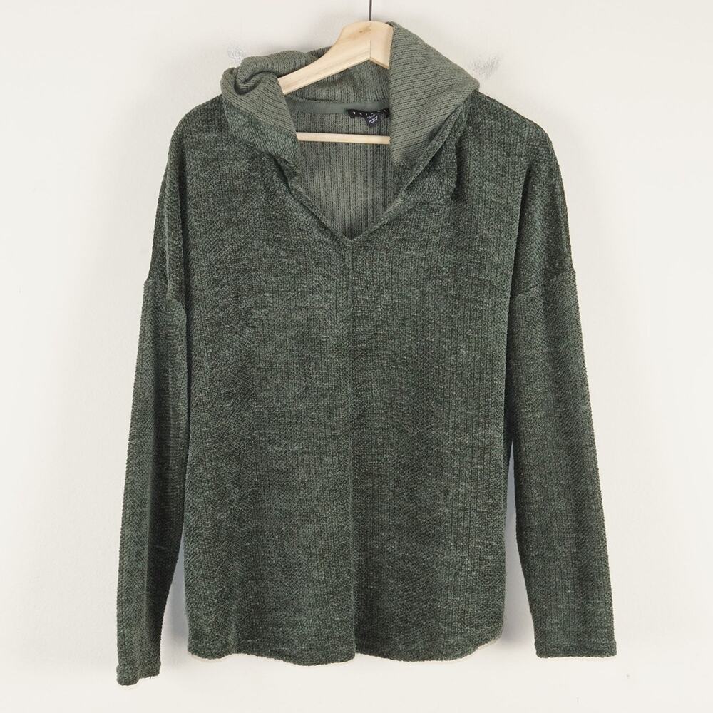 Tribal Long Sleeve Chenille Green Hoody Pullover Sweater Womens Sz L
